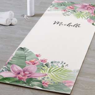Personalised Pink Floral Name Yoga Mat