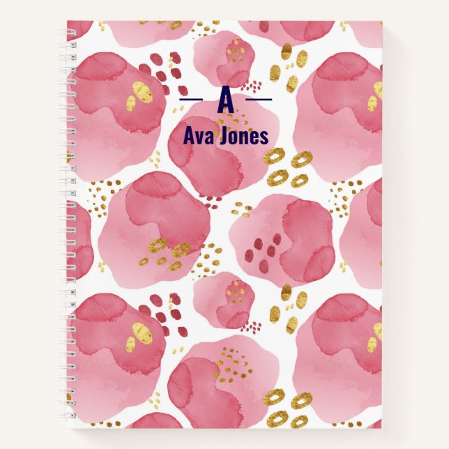 Personalised Pink Floral Notebook – Custom Name (Front)