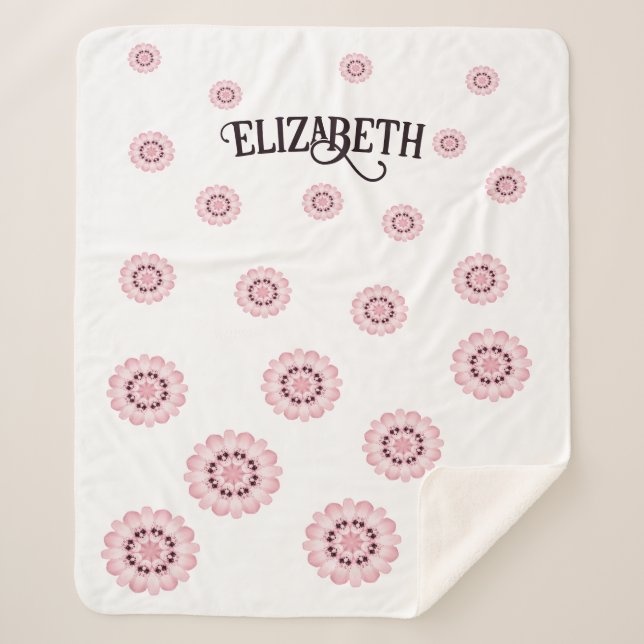Personalised Pink Floral Pattern Sherpa Blanket (Front)