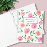 Personalised Pink Floral Planner<br><div class="desc">This pretty floral Planner is decorated with watercolor pink roses and green leaves.
Easily customisable.
Use the Design Tool option to change the text size,  style,  and colour.
Because we create our artwork you won't find this exact image from other designers.
Original Watercolor © Michele Davies.</div>