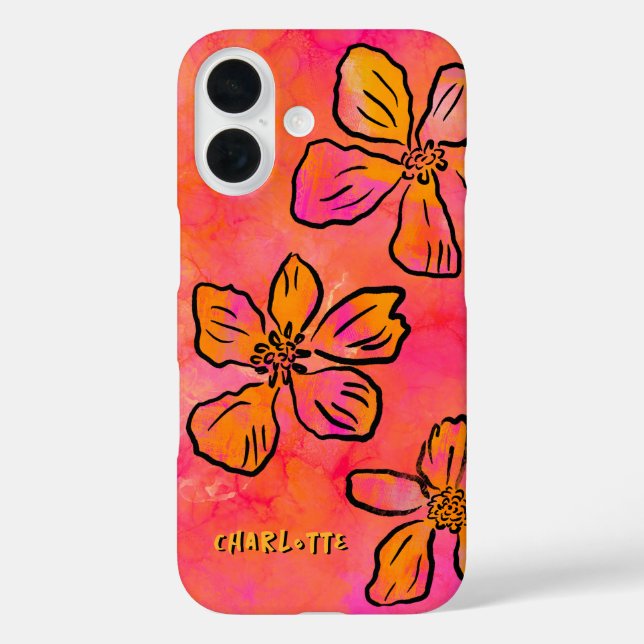 Personalised Pink Floral Pop Art  Case-Mate iPhone Case (Back)