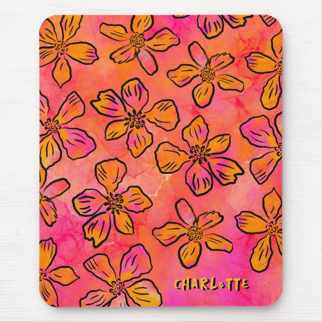 Personalised Pink Floral Pop Art Mouse Pad (Front)