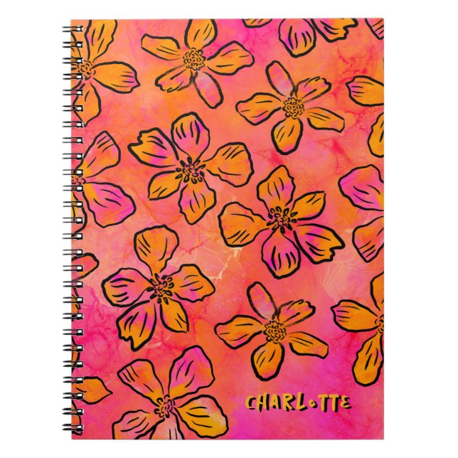 Personalised Pink Floral Pop Art Notebook (Front)