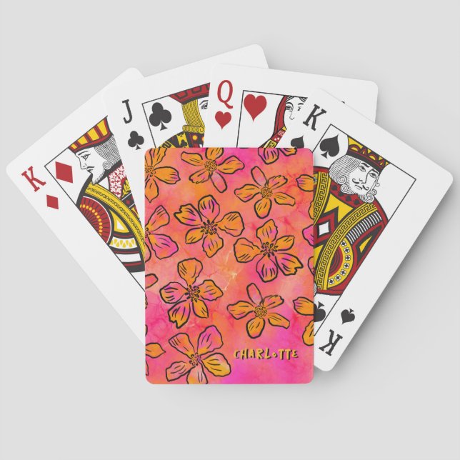 Personalised Pink Floral Pop Art Playing Cards (Back)