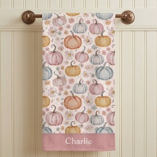Personalised Pink Floral Pumpkin Bath Towel