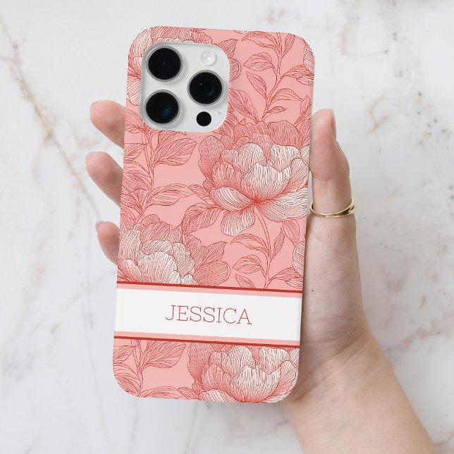 Personalised Pink Floral Red Peony Flowers Name Case-Mate iPhone Case (Personalized Pink Floral Red Peony Flowers Name Case-Mate iPhone Case)