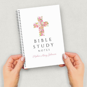 Personalised Pink Floral Religious Cross Notebook