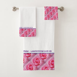 Personalised PINK FLORAL ROSE Christian Scripture Bath Towel Set
