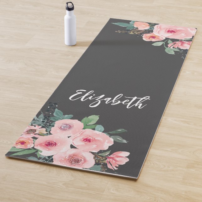 Personalised Pink Floral Roses Yoga Mat (In Situ)