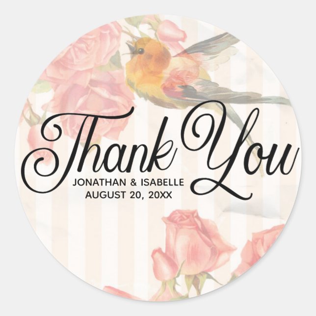 Personalised Pink Floral Thank You Sticker (Front)