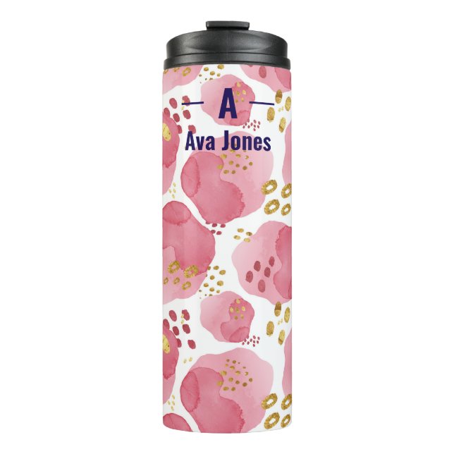 Personalised Pink Floral Travel Mug – Custom Name  (Front)