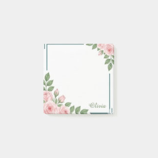 Personalised Pink Floral Watercolor Sticky Notes