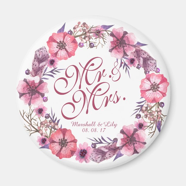 Personalised Pink Floral Wedding | Magnet (Front)