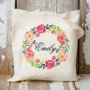 Personalised Pink Floral Wreath Braidsmaid,Welcome Tote Bag