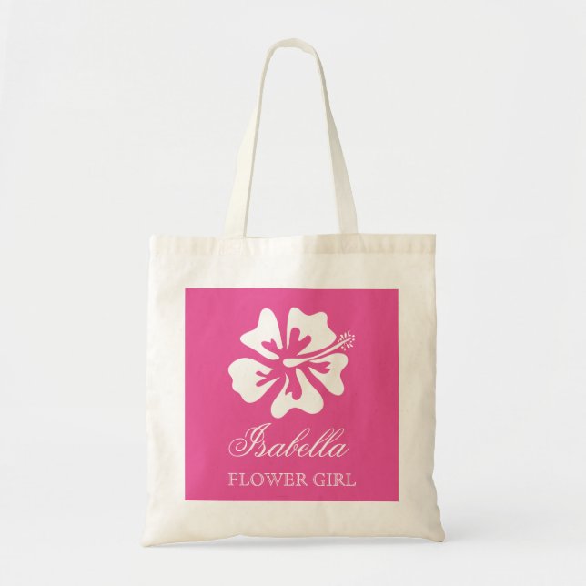 Personalised pink flower girl wedding tote bags (Front)