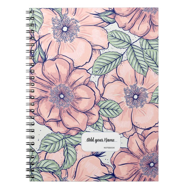 PERSONALISED Pink Flower Pattern Notebook Journal (Front)