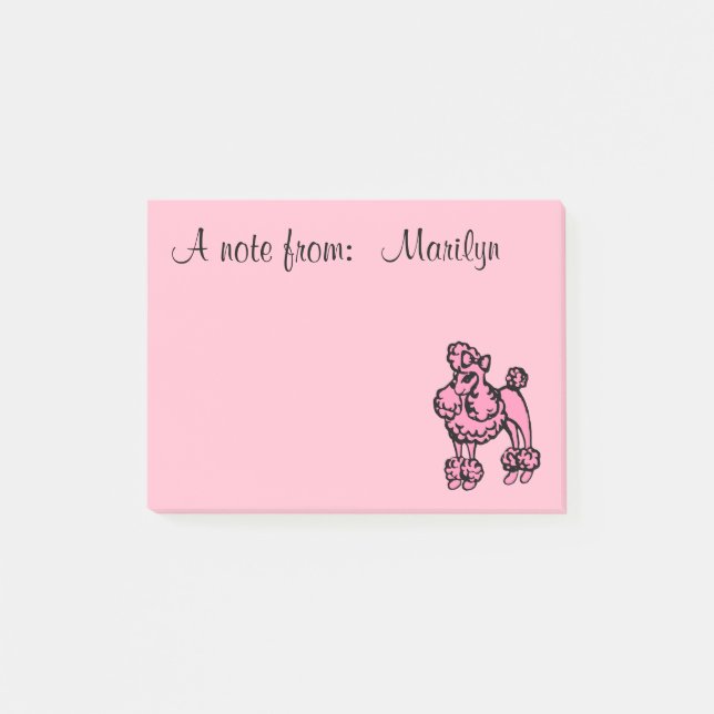 Personalised Pink French Poodle Post It Notes Gift (Front)