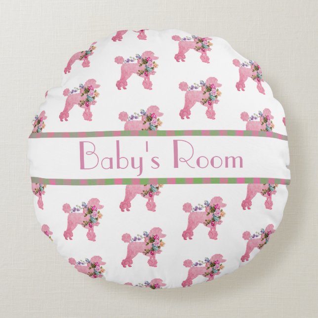 Personalised Pink French Poodle Round Pillow (Front)