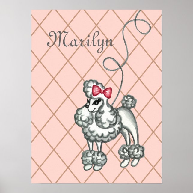 Personalised Pink French Poodle Wall Art Print (Front)