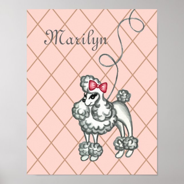 Personalised Pink French Poodle Wall Art Print (Front)