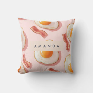 Personalised Pink Fried Eggs and Bacon Pattern Cushion