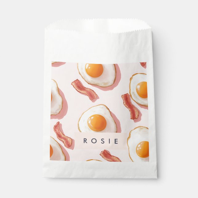 Personalised Pink Fried Eggs and Bacon Pattern Favour Bags (Front)