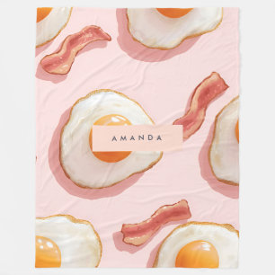 Personalised Pink Fried Eggs and Bacon Pattern Fleece Blanket