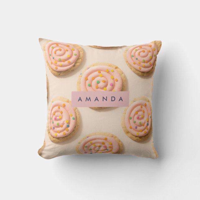 Personalised Pink Frosted Cookie Pattern Cushion (Front)