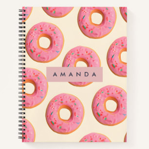 Personalised Pink Frosted Doughnut Pattern Notebook