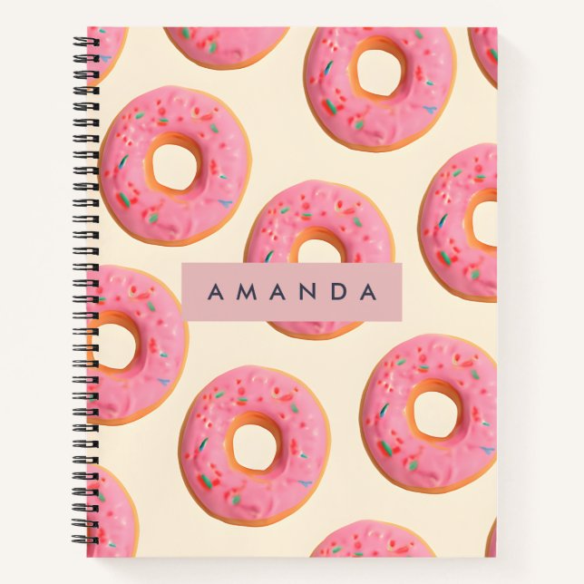 Personalised Pink Frosted Doughnut Pattern Notebook (Front)