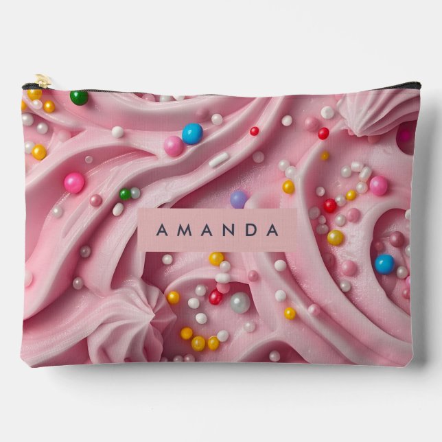 Personalised Pink Frosting Swirl with Sprinkles Accessory Pouch (Front)