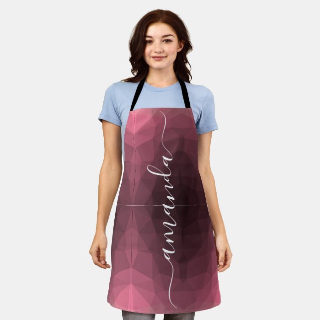 Personalised Pink Geometric Pattern Apron (Worn)