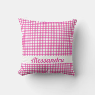 Personalised Pink Gingham Country Farmhouse Pillow