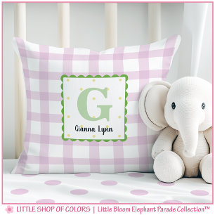 Personalised Pink Gingham Monogram Nursery Cushion
