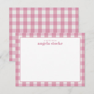 Personalised Pink Gingham Note Card
