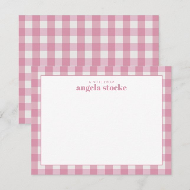 Personalised Pink Gingham Note Card (Front/Back)