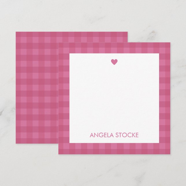 Personalised Pink Gingham Note Card (Front/Back)