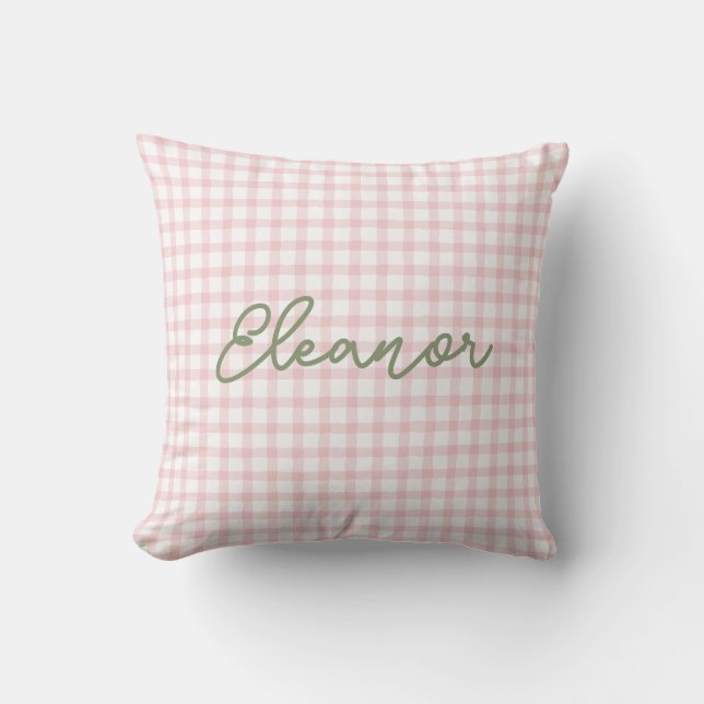 Personalised Pink Gingham Pillow | Silly Goose (Front)
