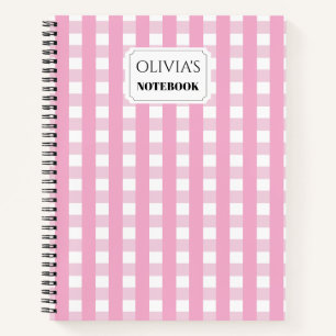 Personalised Pink Gingham Spiral Notebook