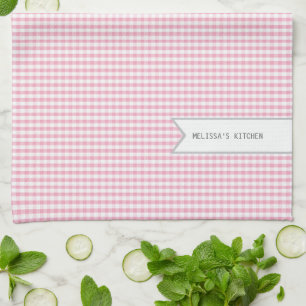 Personalised Pink Gingham Tea Towel