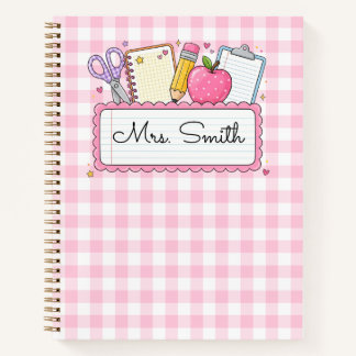 Personalised Pink Gingham Teacher Notebook