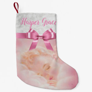 Personalised Pink Girl Baby Sleeping Small Christmas Stocking