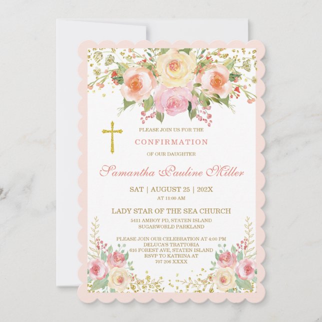 Personalised Pink Girl Confirmation Invitation (Front)