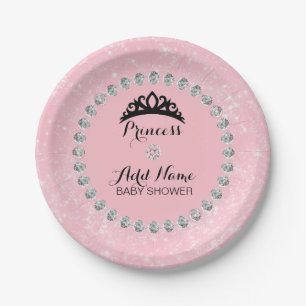 Personalised Pink Girl Princess Baby Shower Paper Plate