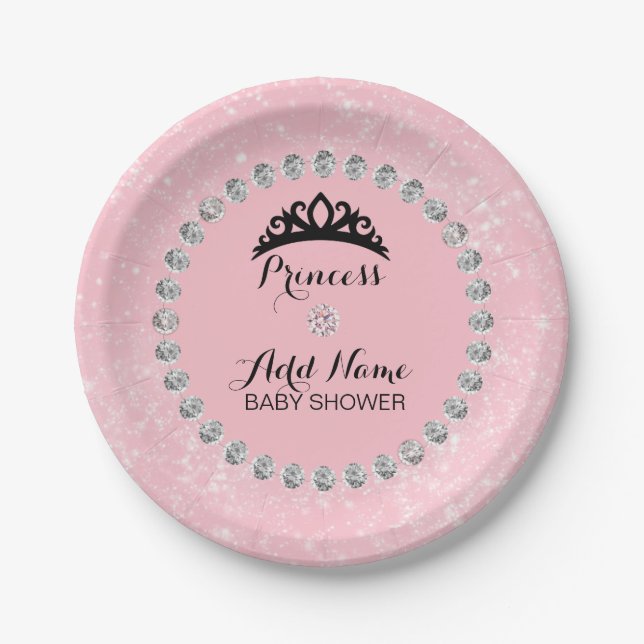 Personalised Pink Girl Princess Baby Shower Paper Plate (Front)