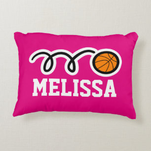 Personalised pink girls basketball throw pillow