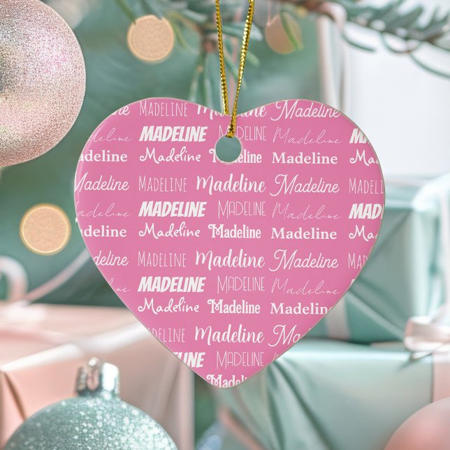 Personalised Pink Girls Name Collage Christmas Ceramic Tree Decoration (Creator Uploaded)