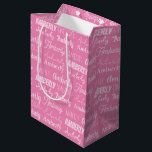 Personalised Pink Girls Name Collage Cute Birthday Medium Gift Bag<br><div class="desc">Cute pink name collage gift bag for a girl's birthday decorated in nine different fonts spelling your name in white. Cute custom kids gift wrap with fun typography in white.</div>