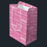 Personalised Pink Girls Name Collage Cute Birthday Medium Gift Bag<br><div class="desc">Cute pink name collage gift bag for a girl's birthday decorated in nine different fonts spelling your name in white. Cute custom kids gift wrap with fun typography in white.</div>