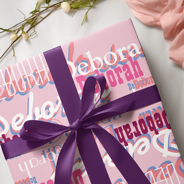 personalised pink girls name pattern wrapping paper (Creator Uploaded)
